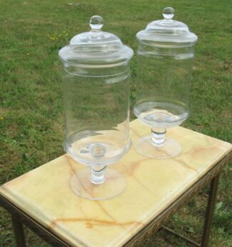 Vintage Couple Pair Glass Counter Display Apothecary Candy Jars Round