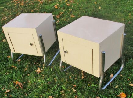 Bauhaus  Industrial pair White Wood chrome Cabinet Nightstands Night Stand 