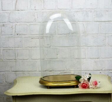 Victorian Antique Oval Hand Blown Glass Dome Globe Mantle Clock Steampunk 15.74"