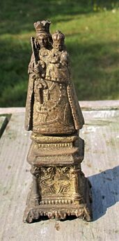 Small Our Lady of Montaigu Virgin Mary Madonna with Child Statuette Spelter