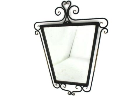 Wall Hanging Mirror Wrought Iron Brass Dresser Vanity Hall Two toned Mid Century Modern Gold Touches Lovely