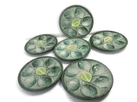 Set of 6 French Oyster Plates Porcelain Faience  Hand Painted st Clément style