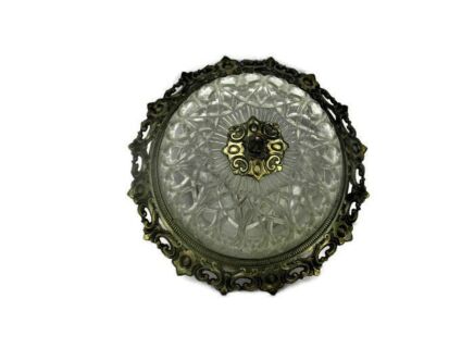 Vintage French Ceiling Lamp Fixture Plafonnière Brass Bubbled Glass Hollywood regency