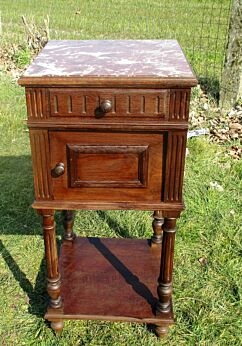 Vintage Carved wood Brown Marble Top End Table Drawer Nightstand Drawer