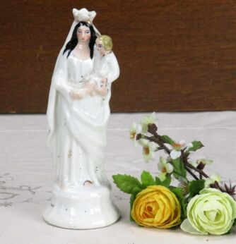 Lovely Antique Statue Vieux Paris Virgin Mary Madonna with Child Porcelain