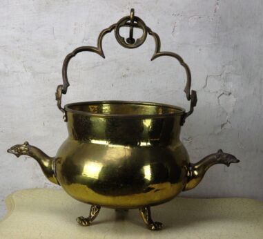 L Funky Gothic Hammered Brass Kettle Pot two spouts Dragons Mermaids Claw Feet