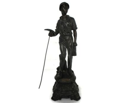 Sculpture Statue Spelter Working Man Miner Le Mineur French Art deco Figurine 15.94"