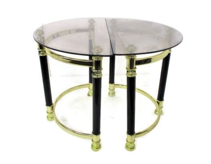 Two Side Coffee Wine End Tables Chrome Smoked Glass 80s Half Moon Vintage