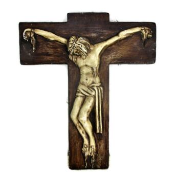 Vintage Hanging Crucifix Modernist Corpus Christi Dramatic Plaster HTF 13.38"