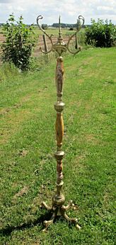 Ornate Vintage Brass & Onyx Marble Hall Tree Coat Hat Rack Stand Floor Brown