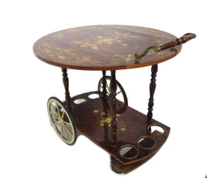 Retro Bar Cocktail Tea Entertainment Cart Trolley Inlay Marquetry Gate leg Italy
