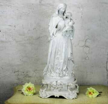 Large Antique 1900 Bisque Porcelain Statue Virgin Mary on base Exquisite 21.65"