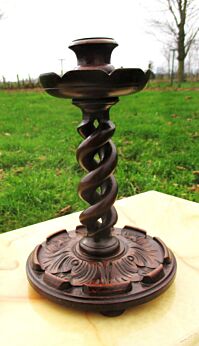 Barley Twist Wood Candle Holder Carved Wood