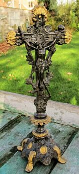Antique Table Standing Crucifix Ornate Art Bronze Jesus Christ Cross Gold Gilt