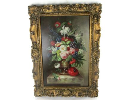 Print of Oil Painting on Canvas Gorgeous Resine Frame Still life Flowers Vase Exquisite XXL