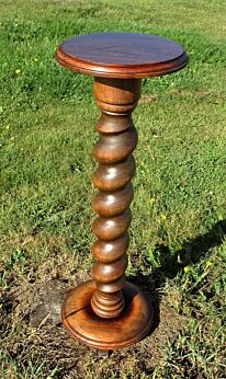 Vintage Carved Wood Barley Twist Pedestal Display Table Plant Stand 31.5" Wooden