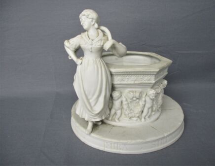 Bisque Figurine Woman at well Antonio Pandiani Copy Mira silex mirusque latex qui flumina vincit Putti Gorgeous