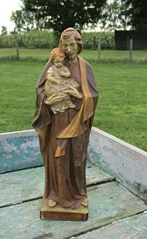 Small Vintage Resin Figurine Saint Joseph with Child statuette 11.81"