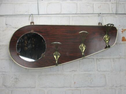 Retro Wooden Veneer Palissander Oval Wall Rack Shelf Coat Rack Round Mirror