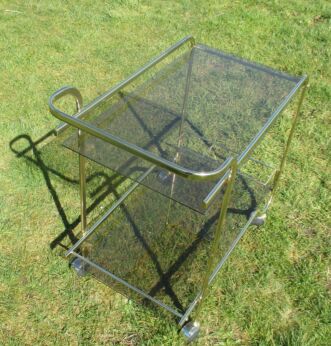 Bar Cocktail Entertainment Cart Trolley Smoked Glass Nineties