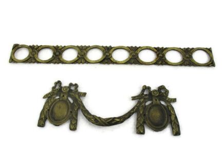 2 pcs Antique Cast Brass Furniture Trim Flower Hardware Ornate Reclaimed