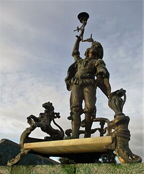 Antique statuette Knight Lion Squire art bronze marble Stairs 17.13"
