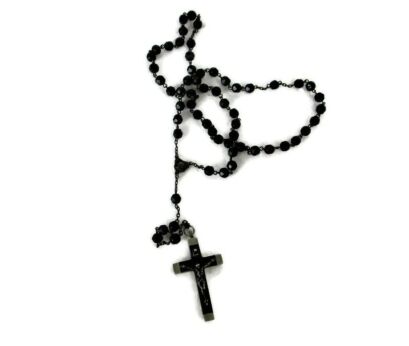 French  Antique  Rosary  Paternoster Black stone Gorgeous