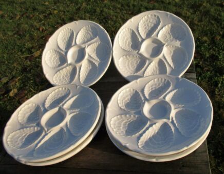 Set of 6 Oyster Plates White Beautiful Glazing French