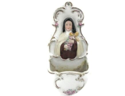 Holy Water Font Wall Hanging vessel Saint Therese of Lisieux Porcelain gorgeous Collector