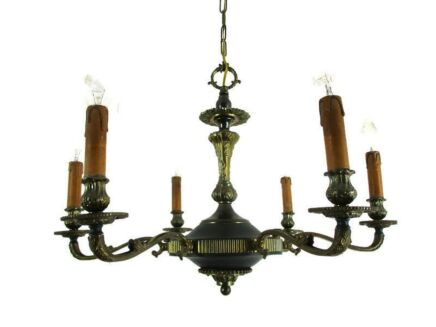 6 Arms Lights Pan Chandelier Revival French Empire Vintage Modernist Brass
