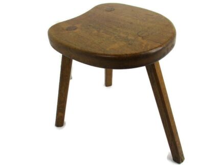 French Funky Hand Carved wood Tripod Milking Stool Pedestal Barn Country Table
