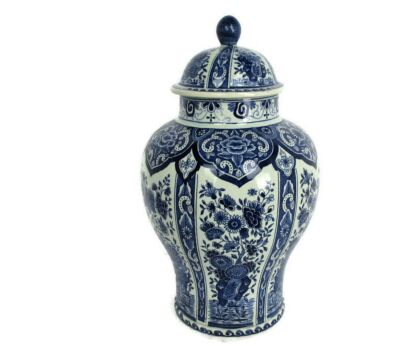 Petrus Regout Maastricht Delft Vase Urn Marked Blue White Lidded Gorgeous