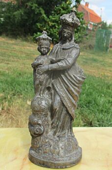 Antique Virgin Mary Madonna with Child engraved Zamac Statuette Jesus Catholic