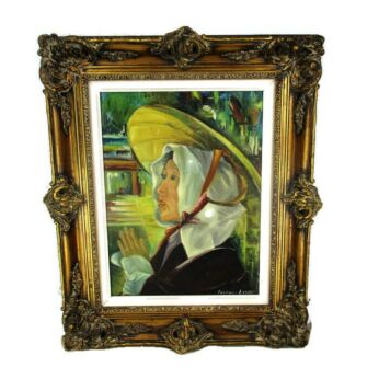 Oil Painting Signed A. Peeters Young Girl Praying Ornate Decorative Frame 1960