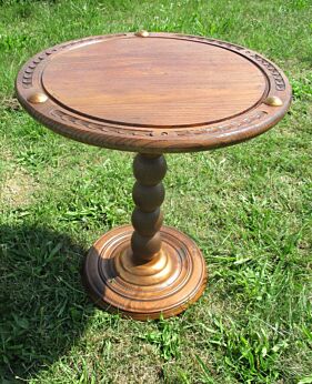 Beautiful Small Carved Wood Round Coffee Side Table Red Copper