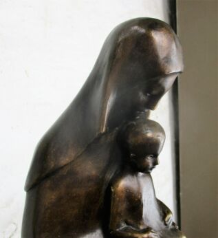 Gorgeous XL Statue Virgin Mary Madonna Infant Jesus Tenderness Plaster 25.19"
