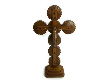 Tramp Trench Tramp Folk art Standing Hand Carved Wooden Crucifix Vintage Rare Collector
