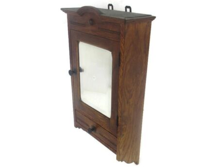 Apothecary Bathroom Medicine Kitchen Cabinet Wood Beveled glass Hobnails Lovely
