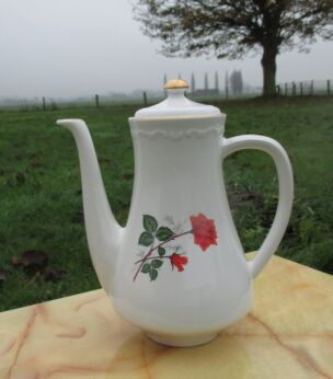 French Vintage Tea Coffee Pot Can Digoin Red Flower