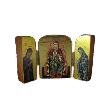 Miniature Triptych Art Panel Traveling Icon Madonna Adoration Small HTF Collector