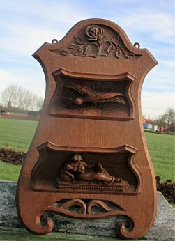 Antique Hand Carved Wood Magazine Letter Wall Rack Ornate Girl Bird Flower