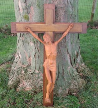 Vintage Large Wood Hanging Crucifix Cross Jesus Christ Terracotta Corpus 32.28"