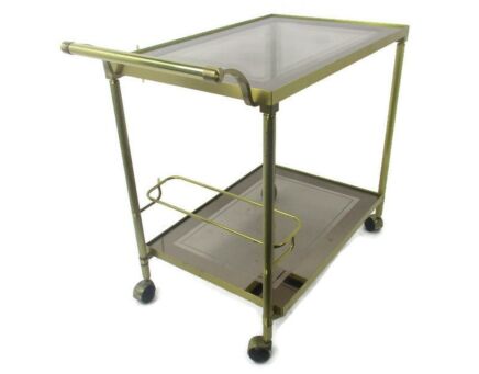 Bar Cocktail Cart Trolley Hollywood Regency Kitchen Island Smoked Glass Vintage