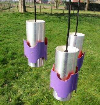 Purple Raak Style Mid Century Modern Chandelier 3 Shades Sputnik Atomic Funky