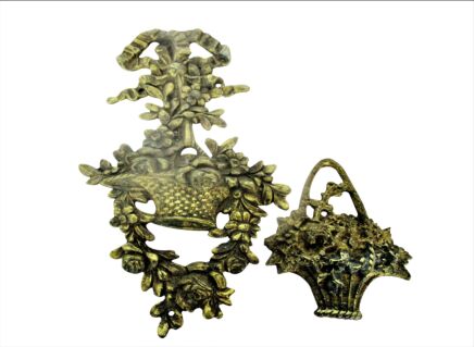2 Pieces Antique Cast Brass Furniture Trim Baskets Ornate Reclaimed Hardware Architectural