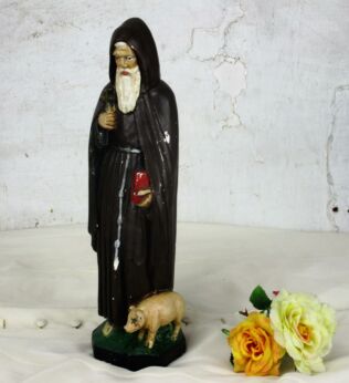 Saint Anthony of Abad Statue the Great Pig Plaster Gothic Figurine HTF 12.59"