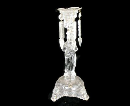 Art Glass Vintage Candle Holder Ornate Jesus Christ Gold Touches Prisms Lovely
