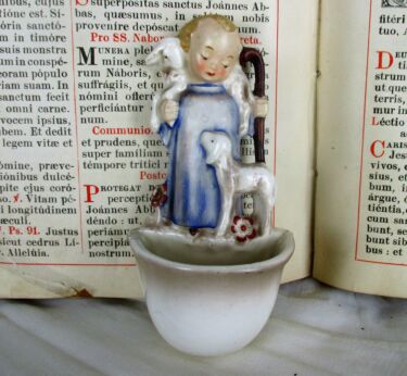 Vintage Holy Water Font Porcelain Goebel Hummel Infant Jesus Shepherd Lamb