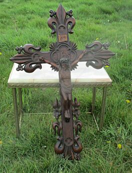 Carved Wood Hanging Crucifix Cross Jesus Christ Decorative Vintage 33.46"
