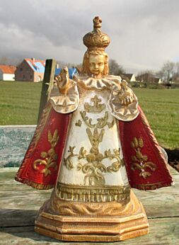 Antique Beautiful Statuette Plaster Infant of Prague Santo Nino Jesus 10.70"